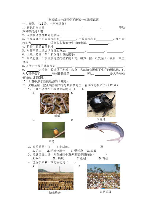 苏教版三年级科学下册第一单元测试题