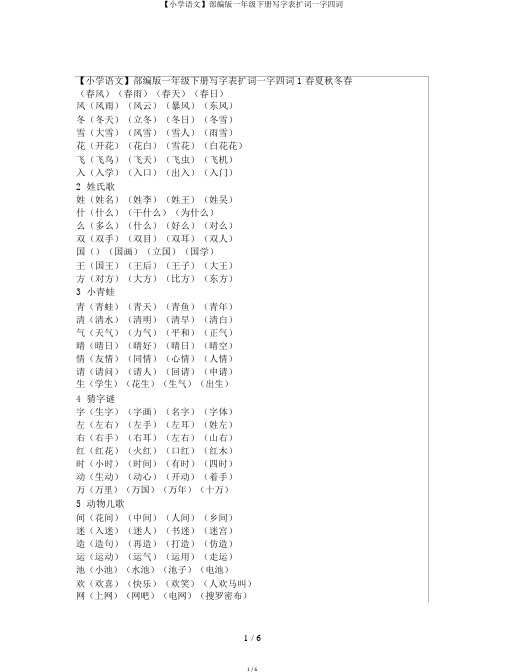 【小学语文】部编版一年级下册写字表扩词一字四词