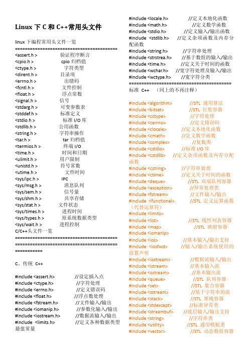 Linux下C和C++常用头文件