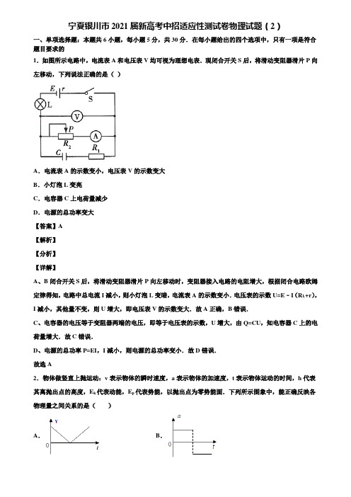 宁夏银川市2021届新高考中招适应性测试卷物理试题(2)含解析