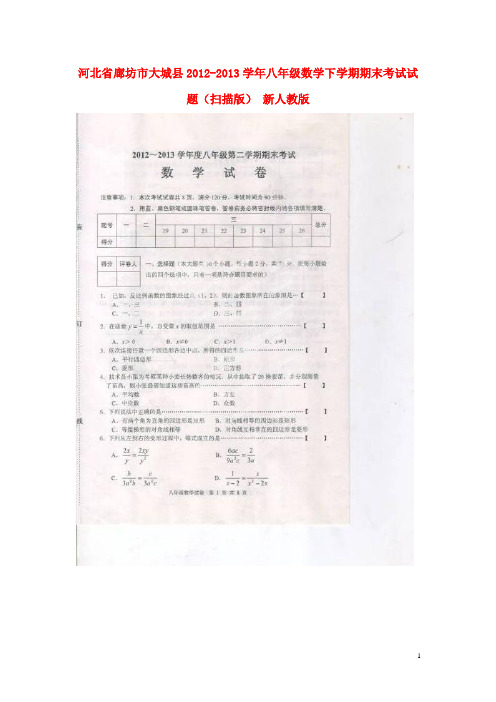 河北省廊坊市大城县八年级数学下学期期末考试试题(扫描版) 新人教版