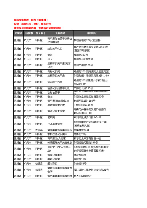 新版四川省广元市彩妆美甲企业公司商家户名录单联系方式地址大全26家