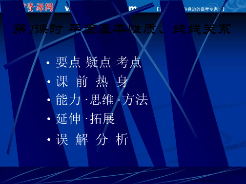 湖南师范大学附属中学2014届高三数学总复习课件：第1课时 平面基本性质、线线关系