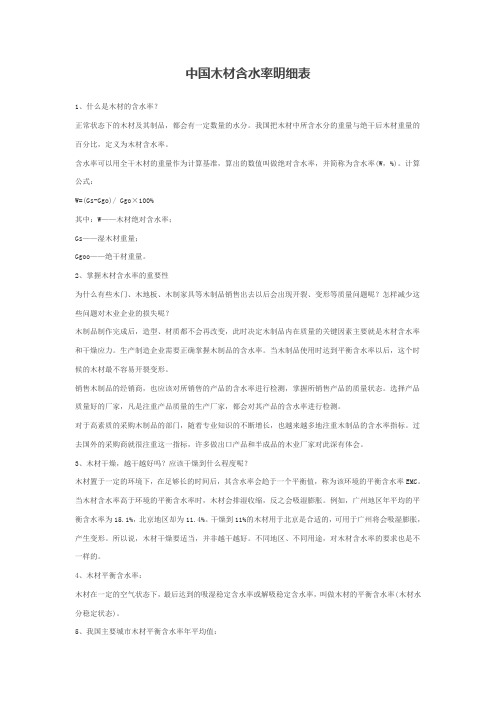中国木材含水率明细表