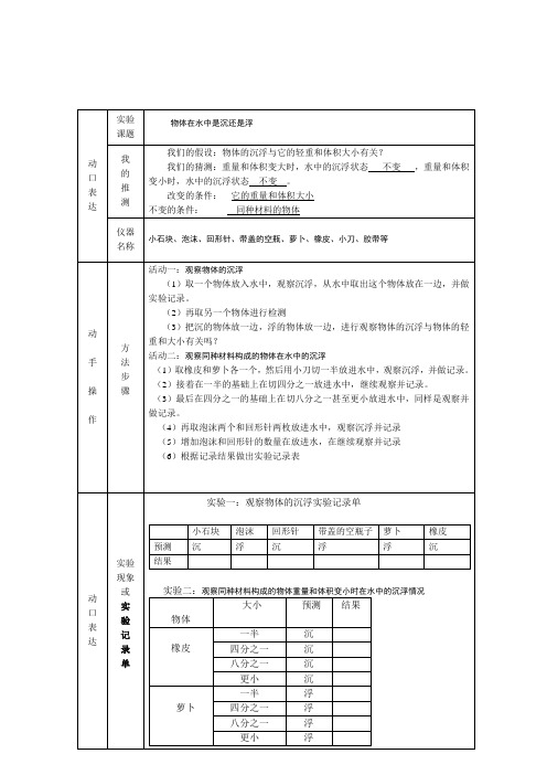 科学实验方案沉与浮
