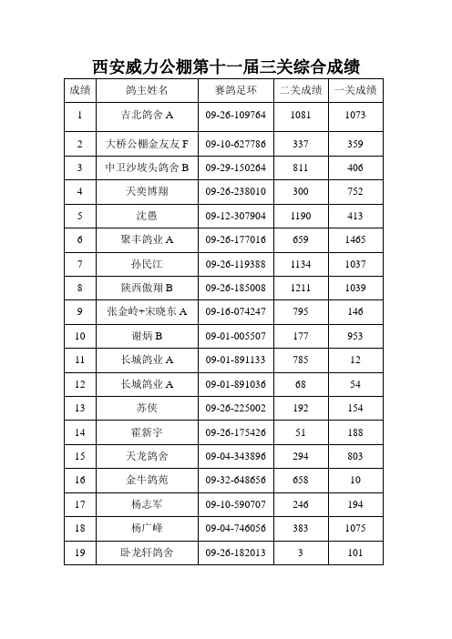 西安威力公棚第十一届三关综合成绩