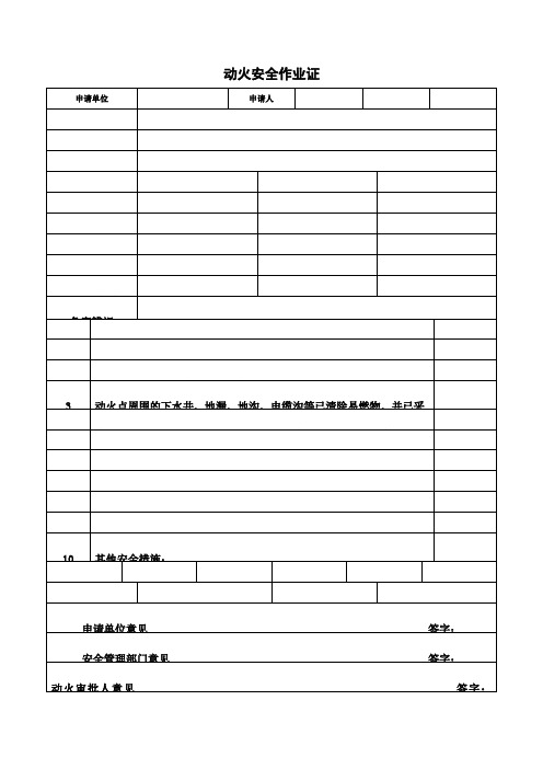 化工公司八大特殊作业票证票样