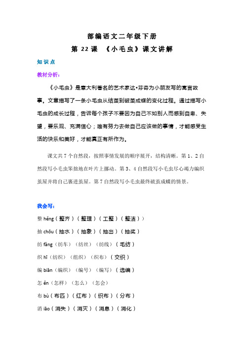 二年级下册语文讲义 课文讲解 22《小毛虫》部编版附习及答案
