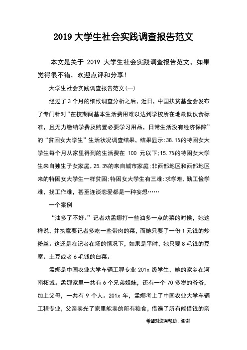 2019大学生社会实践调查报告范文