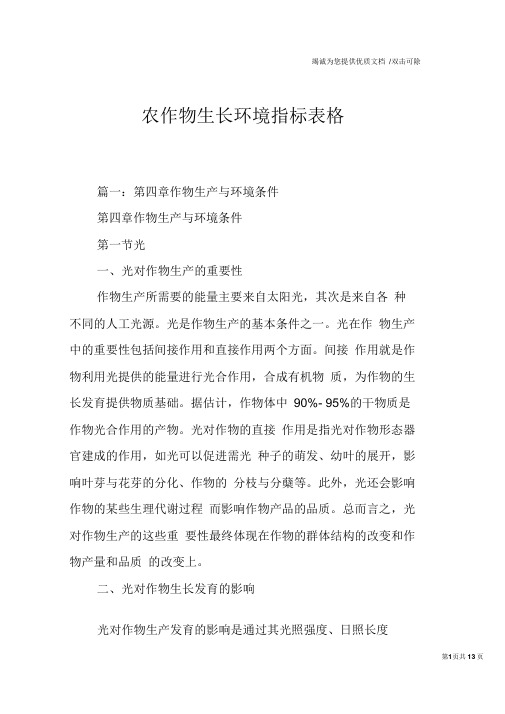农作物生长环境指标表格