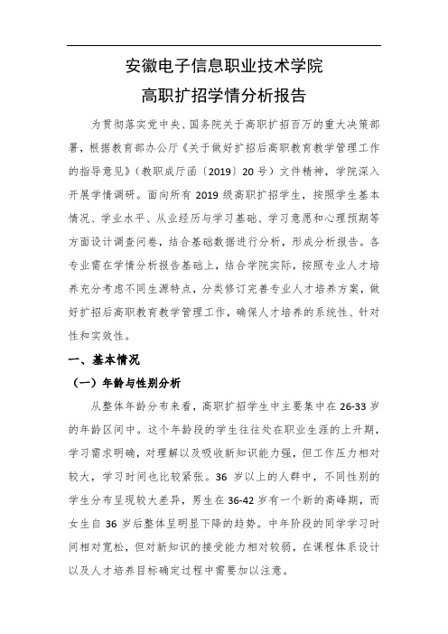 安徽电子信息职业技术学院高职扩招学情分析报告(初稿)