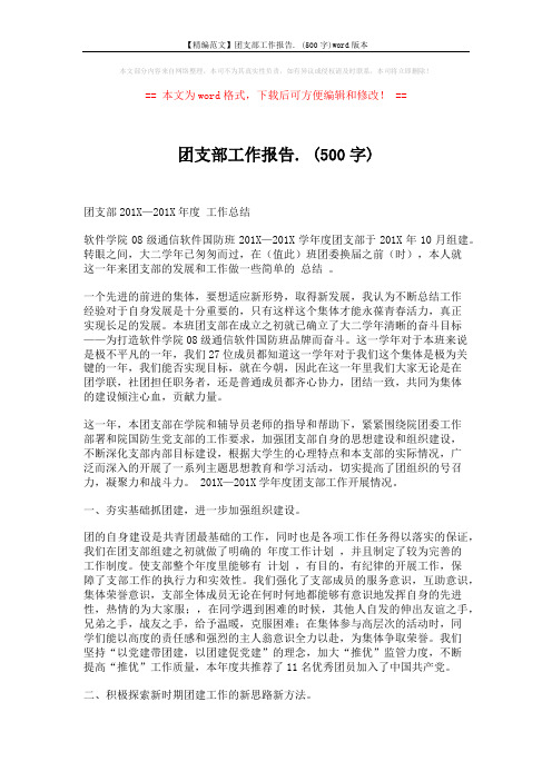 【精编范文】团支部工作报告. (500字)word版本 (3页)