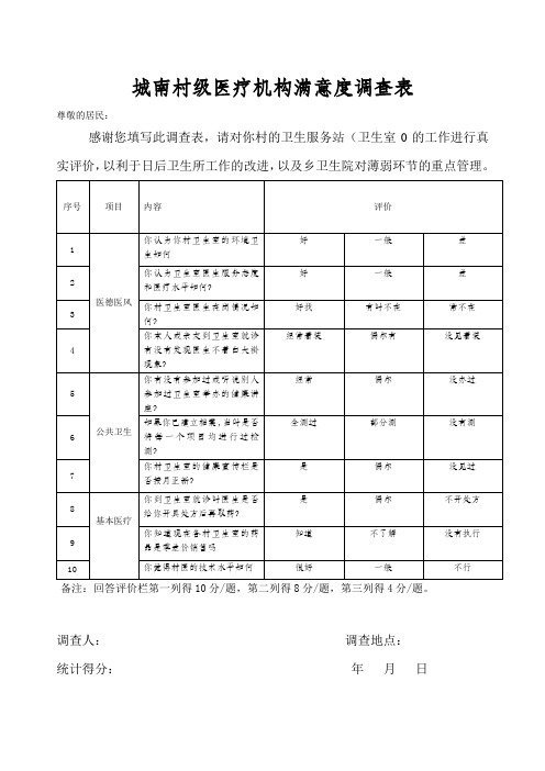 村卫生室工作满意度调查表