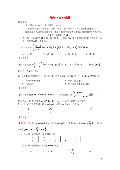 陕西省渭南市高三数学第二次模拟试题 文(含解析)