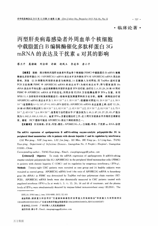 丙型肝炎病毒感染者外周血单个核细胞中载脂蛋白B编辑酶催化多肽样蛋白3G+mRNA的表达及干扰素α对其的影响