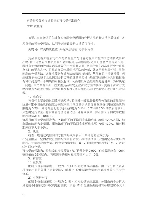 有关物质分析方法验证的可接受标准简介