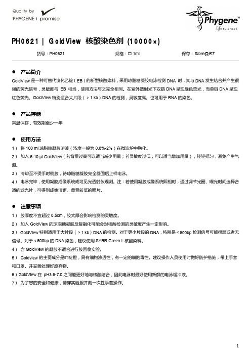 PH0621 GoldView 核酸染色剂 (10000×)操作手册