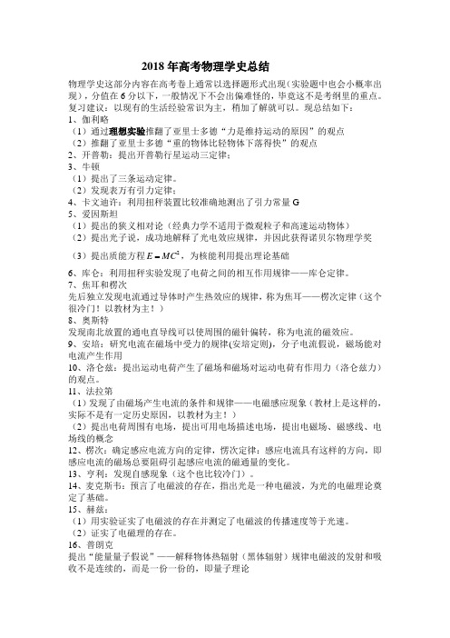 2018年高考物理学史总结 .doc
