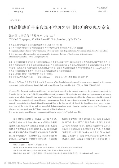 冈底斯成矿带东段汤不拉斑岩钼_铜_矿的发现及意义
