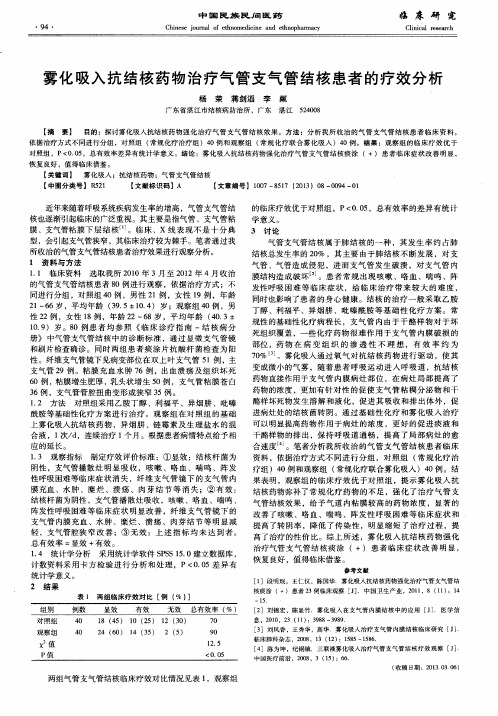 雾化吸入抗结核药物治疗气管支气管结核患者的疗效分析