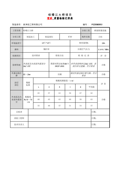 喷砂质量检验记录表【懒人工具：自动生成数据】