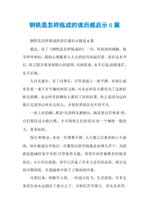 钢铁是怎样炼成的读后感启示6篇