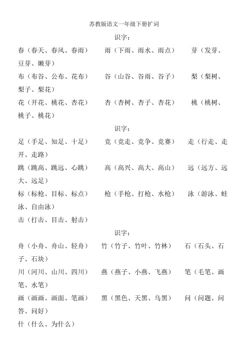 苏教版语文一年级下册扩词