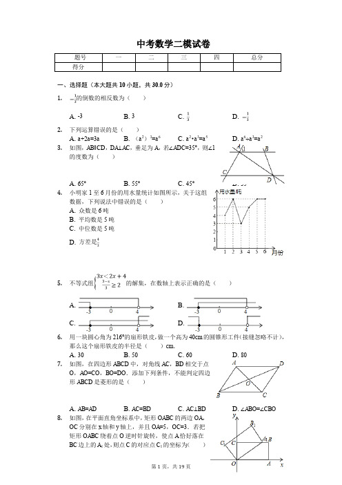 2020年山东省东营市广饶县中考数学二模试卷