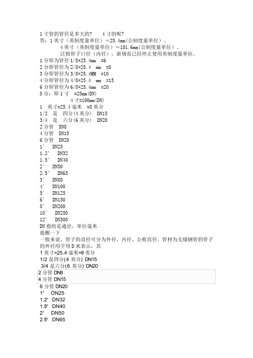 管径的表示方法(寸、DN、DE含义及换算)