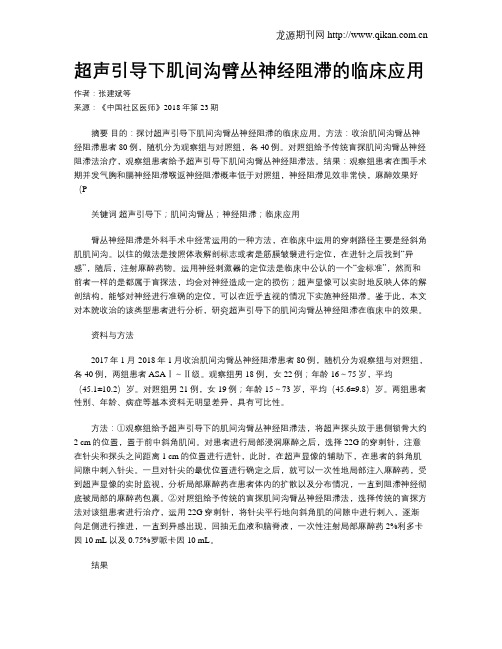 超声引导下肌间沟臂丛神经阻滞的临床应用