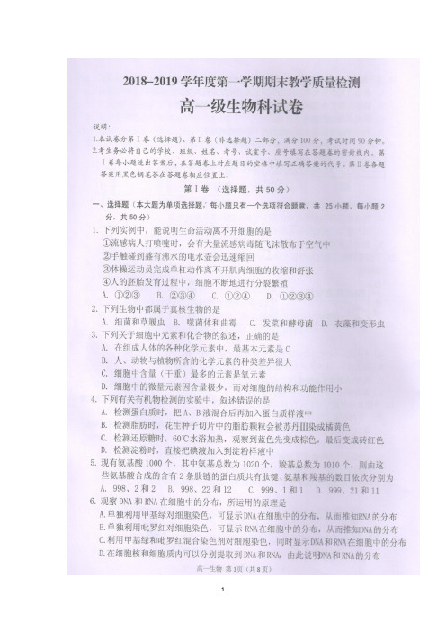 广东省潮州市2018-2019学年高一上学期期末教学质量检测生物试题 扫描版含答案