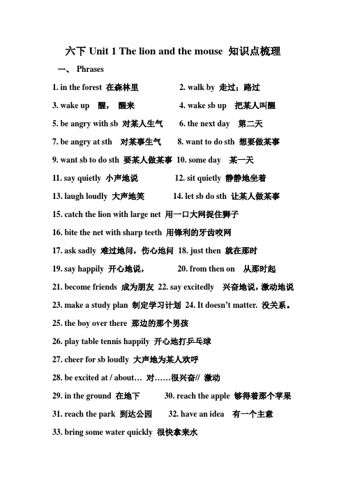 译林版英语六年级下册第一单元知识点梳理