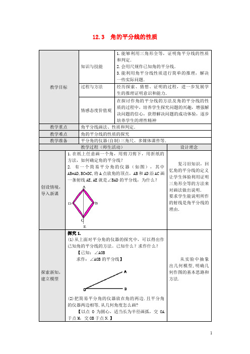 八年级数学上册 12.3 角的平分线的性质教案 (新版)新人教版(1)