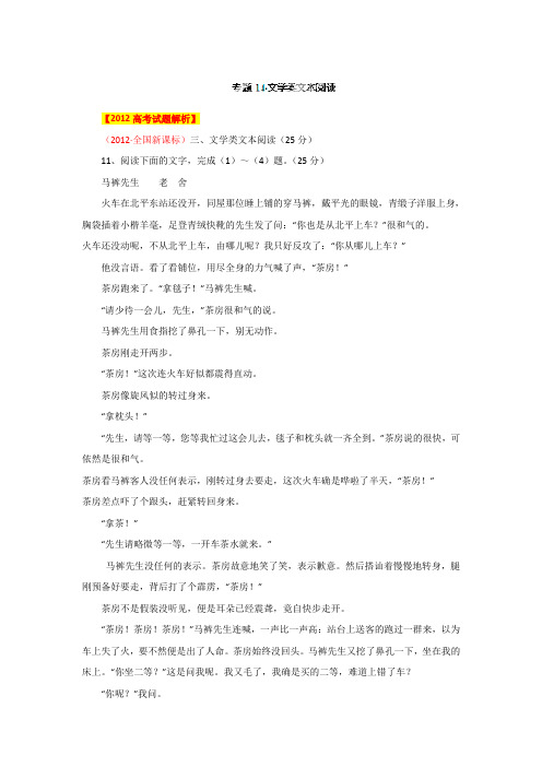 真题精选与模拟 专题14 文学类文本阅读 Word版含答案.doc