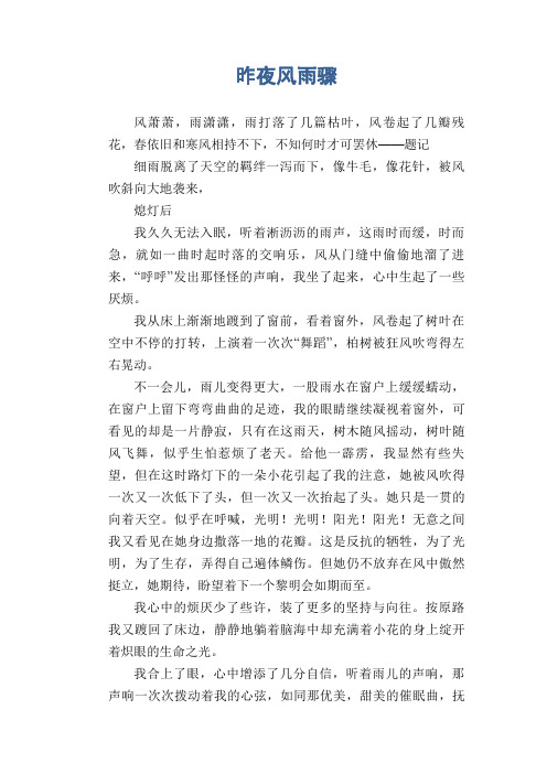 中学生优秀作文精选：昨夜风雨骤
