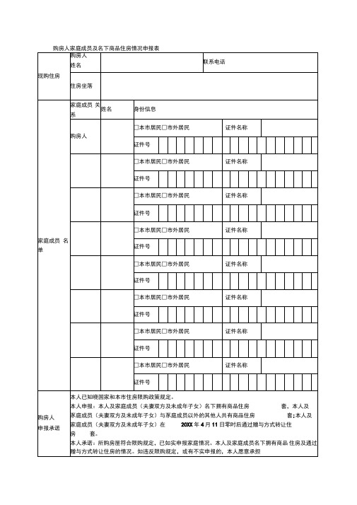 购房人家庭成员及名下商品住房情况申报表