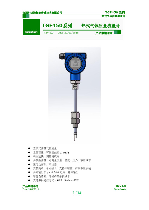 合肥科迈捷  TGF450 系列 热式气体质量流量计 产品数据手册说明书