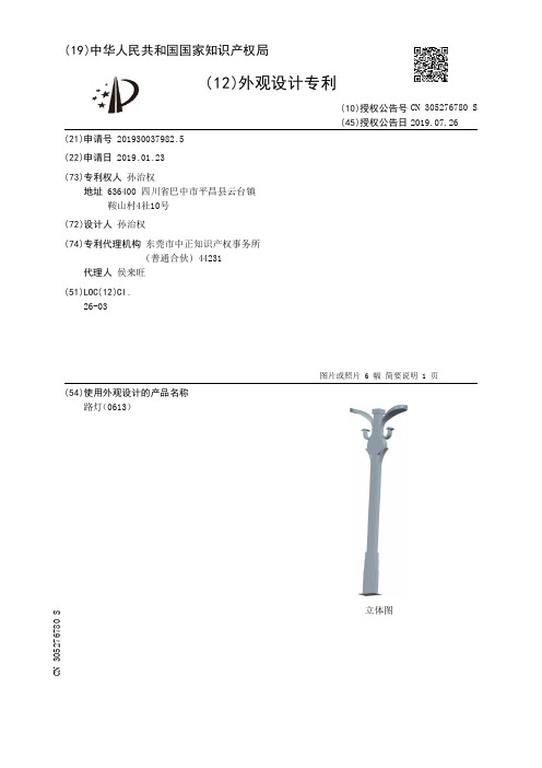 【CN305276780S】路灯0613【专利】