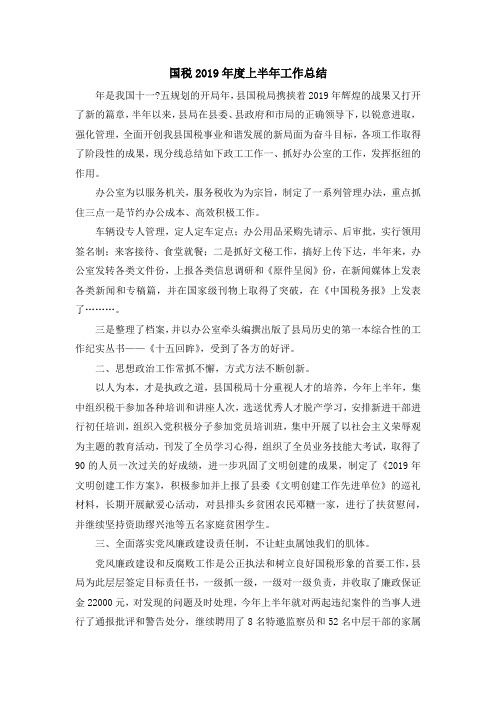 报告总结-国税2019年度上半年工作总结 精品