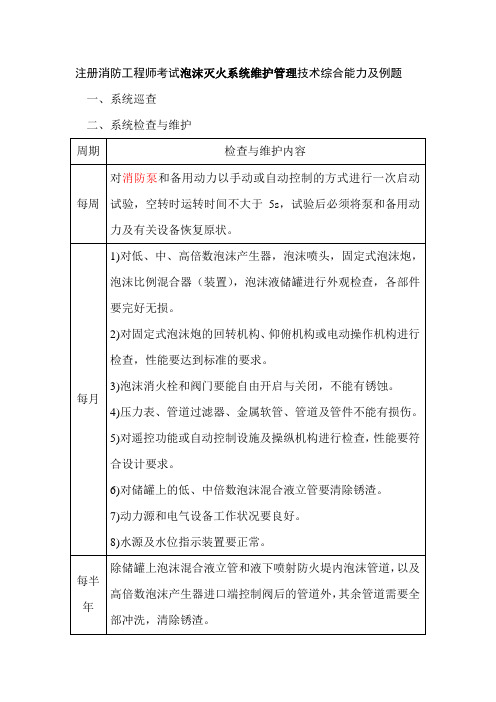 注册消防工程师考试泡沫灭火系统维护管理技术综合能力及例题