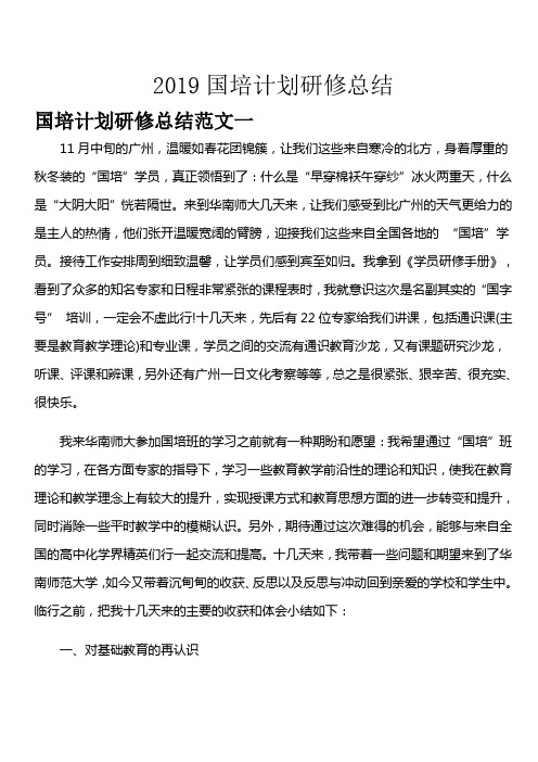 2019国培计划研修总结