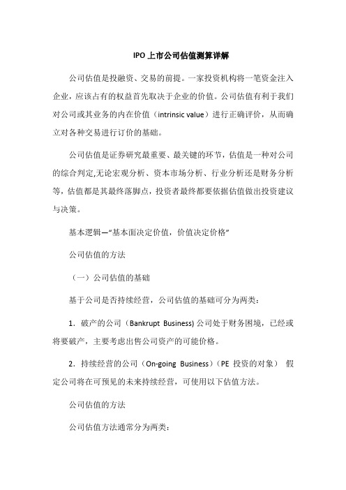 IPO上市公司估值测算详解