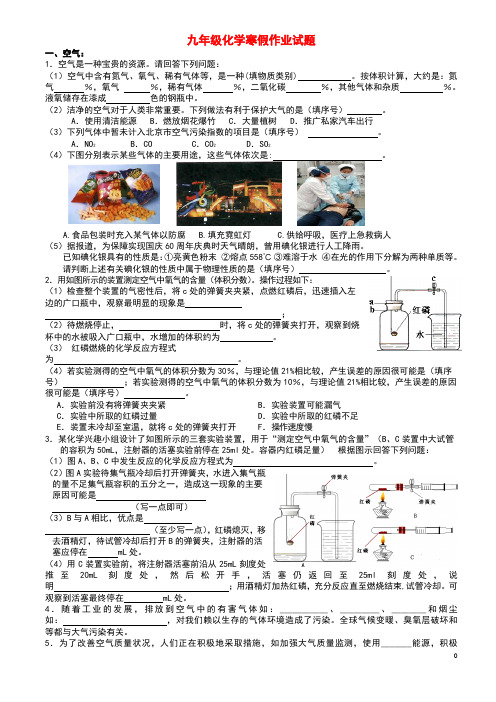 (完整word版)人教版九年级化学寒假作业试题全套,推荐文档