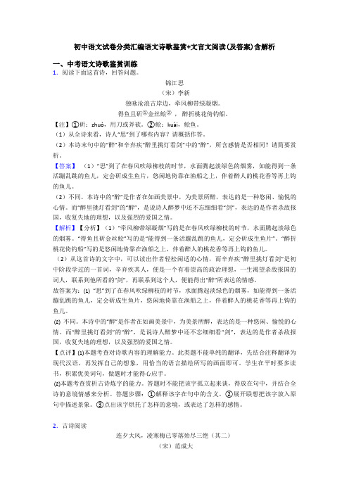 初中语文试卷分类汇编语文诗歌鉴赏+文言文阅读(及答案)含解析 (4)