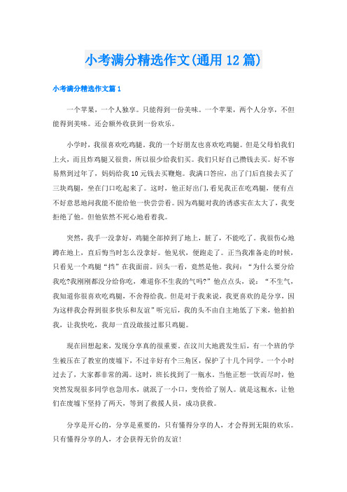 小考满分精选作文(通用12篇)