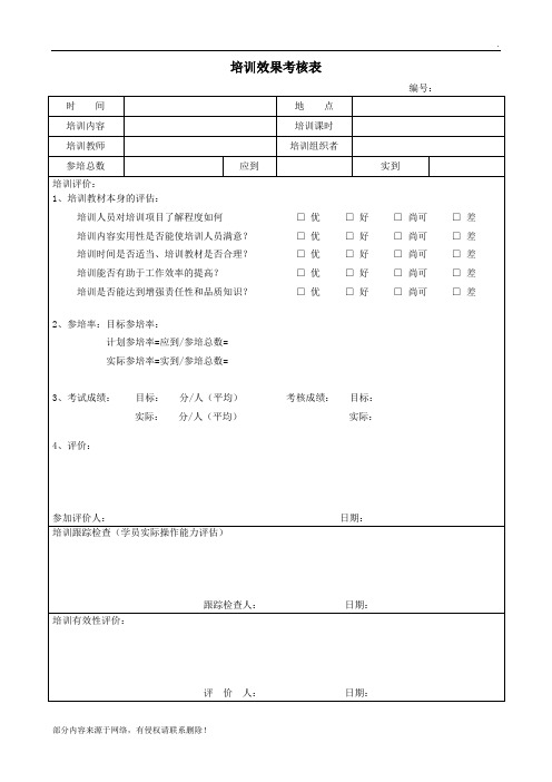 培训效果考核表