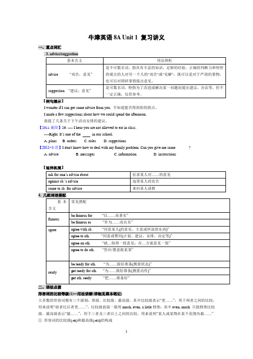 牛津英语8A  Unit 1复习讲义