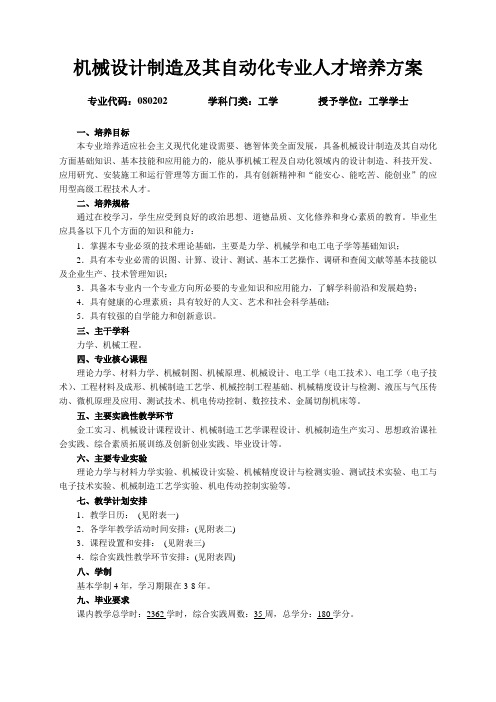 机械设计制造及其自动化专业人才培养方案