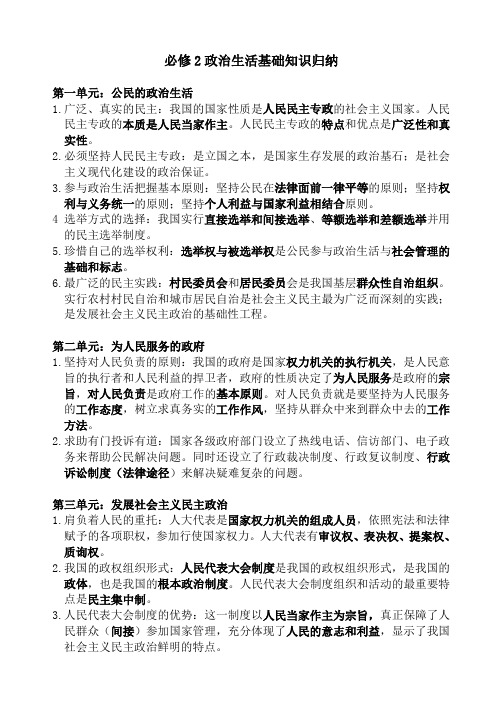 2015高一政治生活要点解读理科