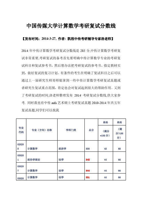 中国传媒大学计算数学考研复试分数线